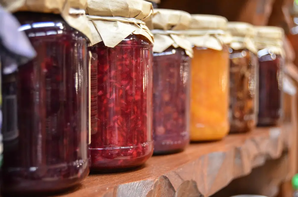Jam, fruit, jars, fruit jams, fruit preserves, preserves, bottles, containers, illustrating cat food handling and storage